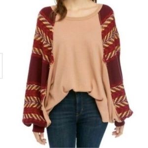 We the Free Free Aztec Sweater Balloon Sleeve Top